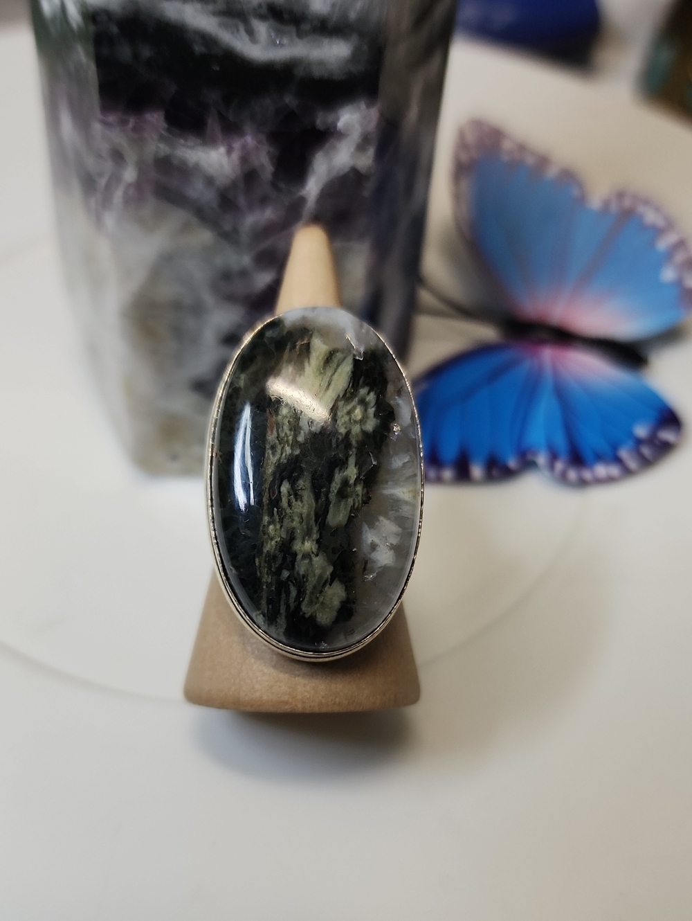 Green Ocean Jasper Oval Ring
